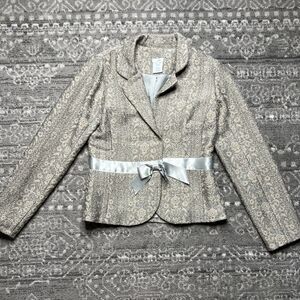 ODILLE Anthropologie BROCADE Jacket Blazer Size 8 Wool Blend Bow Detail Coquette